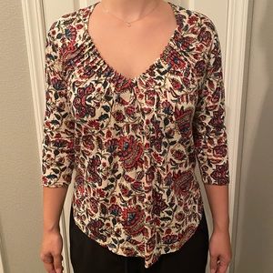 Lucky Brand Patterned V-Neck Blouse